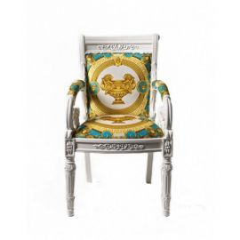 italy01: Versace Home Vanitas Mini Armchair with beech wood frame and fabric  upholstery with La Coupe des Dieux print