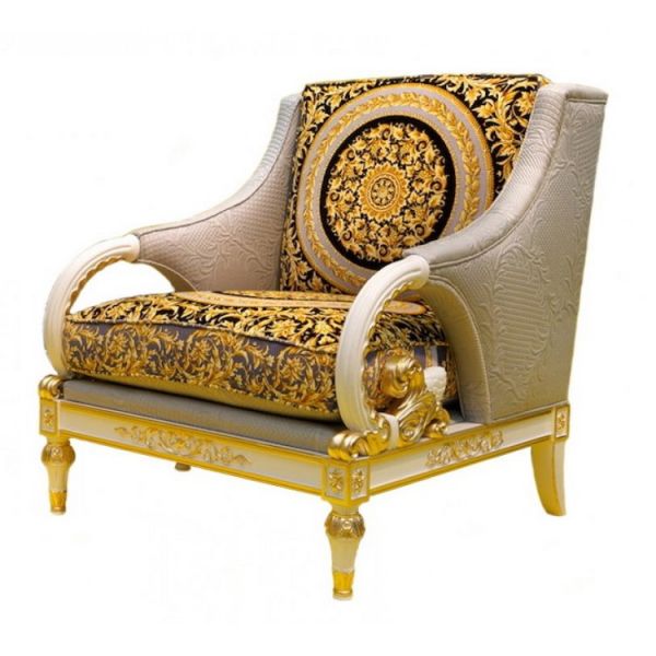 italy01: Versace Home Vanitas Living Sofa Armchair with wooden