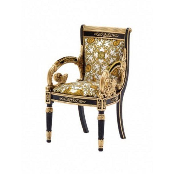 Versace Home Vanitas Mini Armchair with structure in beech wood and  upholstery in Camouflage jacquard fabric